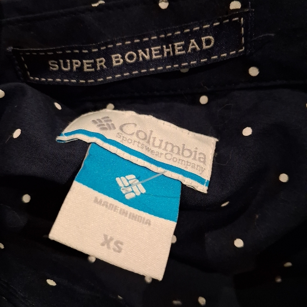 New Columbia Size Xs Navy W/polka Dots Button Up Shirt Dress - Picture 4 of 6